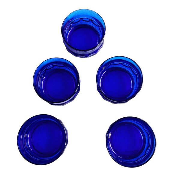 5 Indiana Glass thumbprint King's Crown Bowls Sherbet Cobalt Blue. - Picture 5 of 6